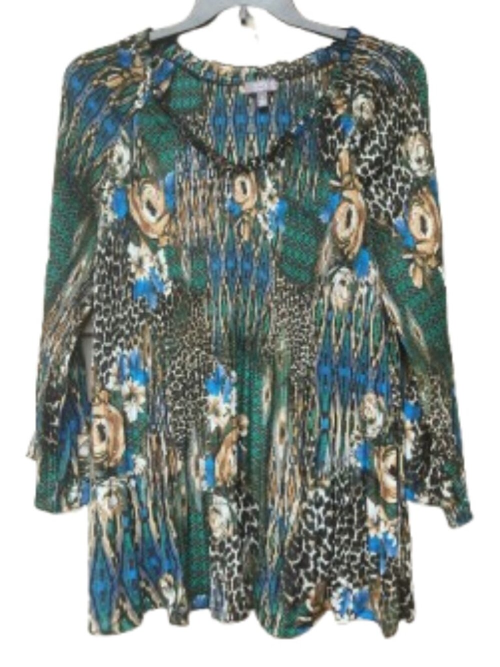 Ninety Clothing Co. Plus Accordion Pleat Blouse Multicolor Abstract Print